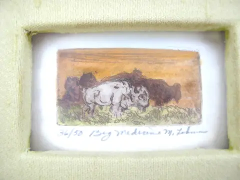 Mary Lehman Western Big Medicine White Bison Framed Miniature Etching, photo 2 of 6