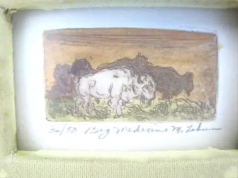 Mary Lehman Western Big Medicine White Bison Framed Miniature Etching, photo 3 of 6