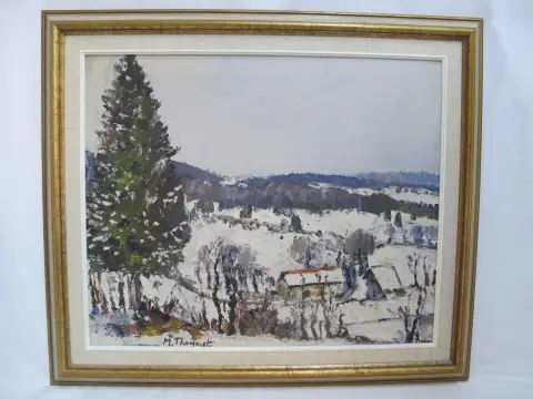 Max Theynet Signed Impressionist Swiss Rural Winter Landscape Oil Painting, photo 1 of 10