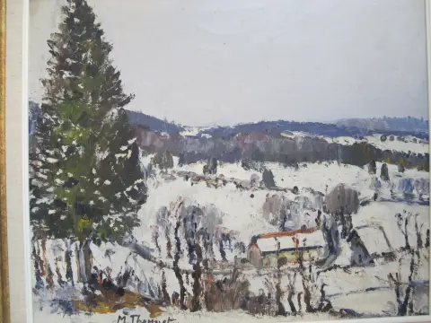 Max Theynet Signed Impressionist Swiss Rural Winter Landscape Oil Painting, photo 3 of 10