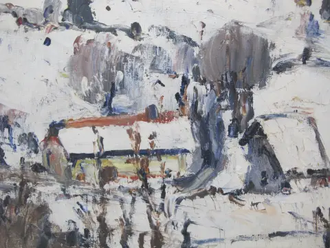Max Theynet Signed Impressionist Swiss Rural Winter Landscape Oil Painting, photo 4 of 10