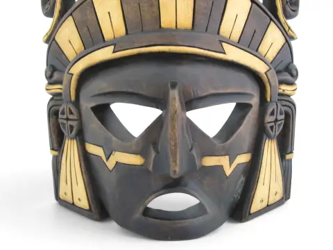 Mexican Hand Carved Wood Aztec/Mayan Warrior Headdress Calendar Wall Mask, photo 4 of 10