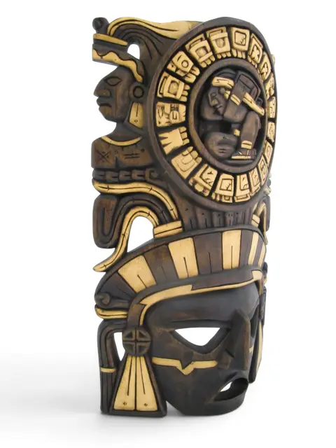 Mexican Hand Carved Wood Aztec/Mayan Warrior Headdress Calendar Wall Mask, photo 5 of 10