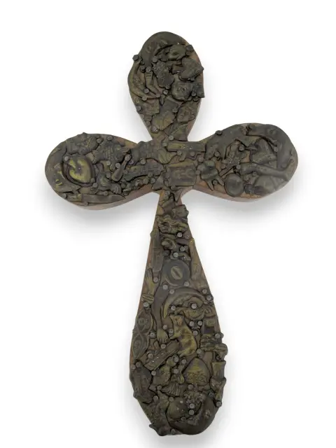 Milagros Mexican Folk Art Wall Cross With Sacred Nailed Amulets & Charms, photo 1 of 10