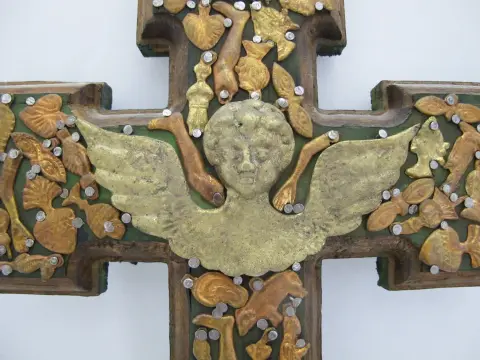 Milagros Mexico Folk Art Nailed Charms Guardian Angel Cherub Cross, photo 2 of 11
