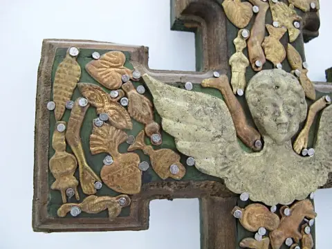 Milagros Mexico Folk Art Nailed Charms Guardian Angel Cherub Cross, photo 3 of 11
