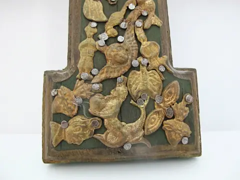 Milagros Mexico Folk Art Nailed Charms Guardian Angel Cherub Cross, photo 4 of 11