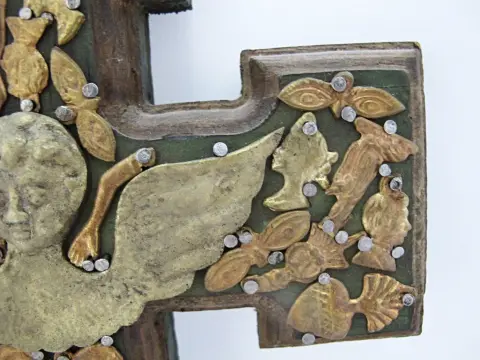 Milagros Mexico Folk Art Nailed Charms Guardian Angel Cherub Cross, photo 7 of 11