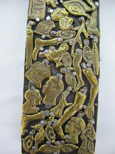 Milagros Nailed Brass Charms Mexico Folk Art Wall Hanging Cross, photo 8 of 8