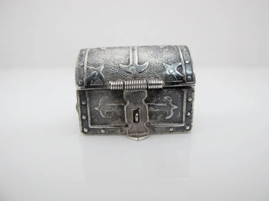 Miniature Mexico Sterling Silver WEDDING Treasure CHEST Trinket Box
