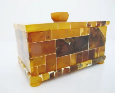 Mosaic Baltic Amber Lidded Jewelry Trinket Box Casket, photo 2 of 11