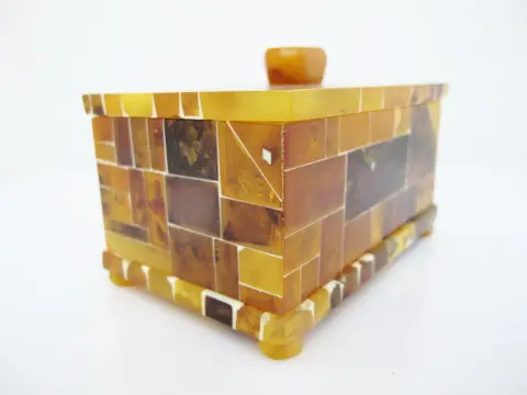 Mosaic Baltic Amber Lidded Jewelry Trinket Box Casket, photo 3 of 11
