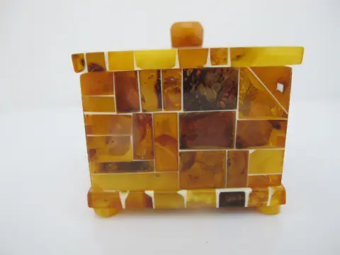Mosaic Baltic Amber Lidded Jewelry Trinket Box Casket, photo 4 of 11