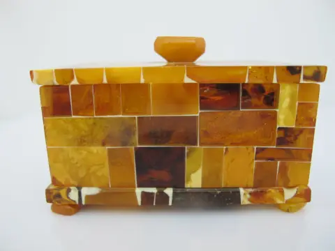 Mosaic Baltic Amber Lidded Jewelry Trinket Box Casket, photo 5 of 11