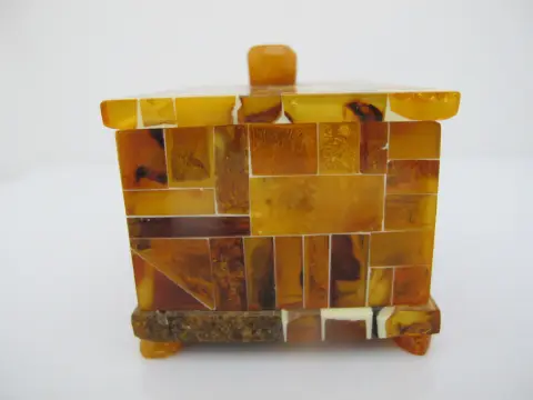 Mosaic Baltic Amber Lidded Jewelry Trinket Box Casket, photo 7 of 11