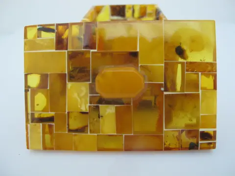 Mosaic Baltic Amber Lidded Jewelry Trinket Box Casket, photo 8 of 11