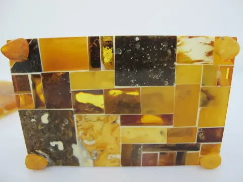 Mosaic Baltic Amber Lidded Jewelry Trinket Box Casket, photo 10 of 11