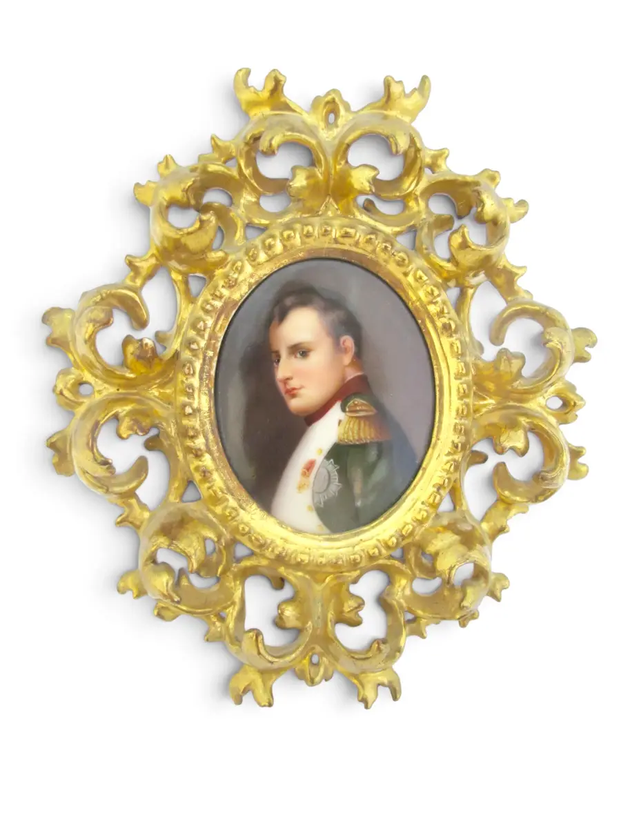 NAPOLEON Miniature Gilt Framed Hand Painted Porcelain German Painting