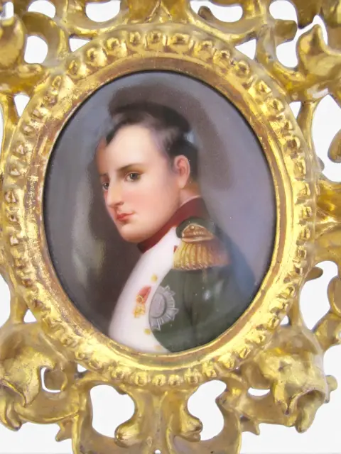 Napoleon Miniature Gilt Framed Hand Painted Porcelain German Painting, photo 2 of 12