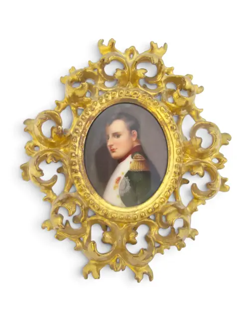 Napoleon Miniature Gilt Framed Hand Painted Porcelain German Painting, photo 3 of 12