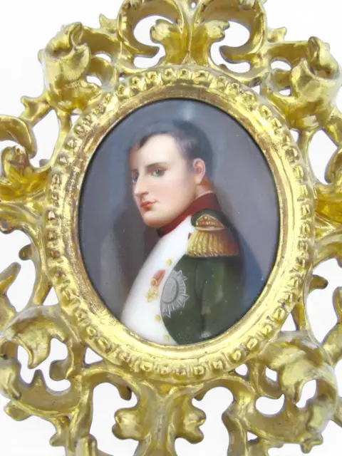 Napoleon Miniature Gilt Framed Hand Painted Porcelain German Painting, photo 4 of 12