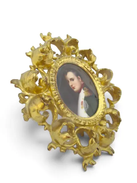 Napoleon Miniature Gilt Framed Hand Painted Porcelain German Painting, photo 5 of 12