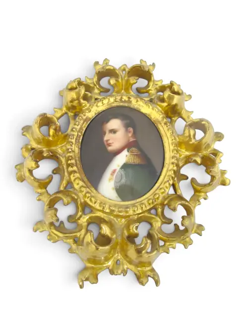 Napoleon Miniature Gilt Framed Hand Painted Porcelain German Painting, photo 12 of 12