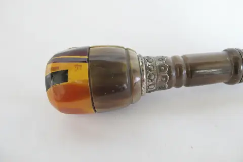 Natural Horn & Snakeskin Antique Walking Stick Gadget Cane With Hidden Corkscrew, photo 2 of 11