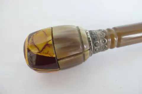 Natural Horn & Snakeskin Antique Walking Stick Gadget Cane With Hidden Corkscrew, photo 3 of 11