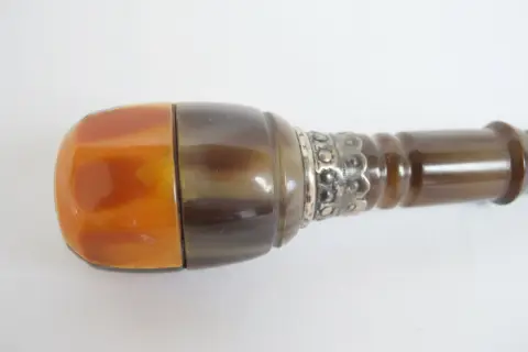Natural Horn & Snakeskin Antique Walking Stick Gadget Cane With Hidden Corkscrew, photo 5 of 11