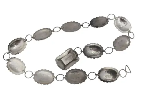 Navajo Native American Turquoise & Engraved Silver Concho Chain Link Belt, photo 10 of 12