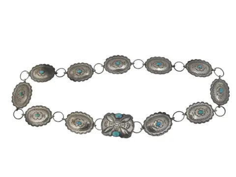 Navajo Native American Turquoise & Engraved Silver Concho Chain Link Belt, photo 12 of 12