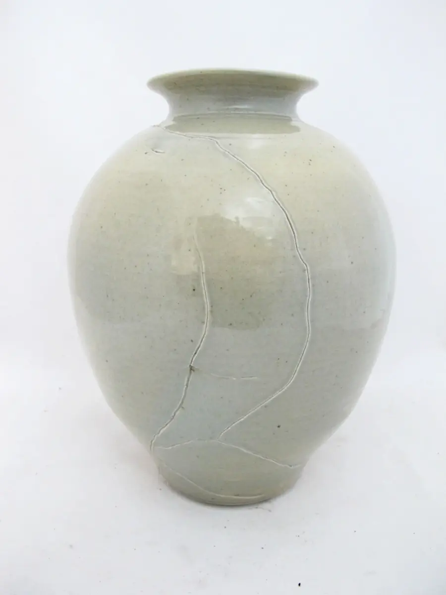 NILS LOU Large CELADON Pacific NW Art Pottery Ovoid CRACKLE Vase
