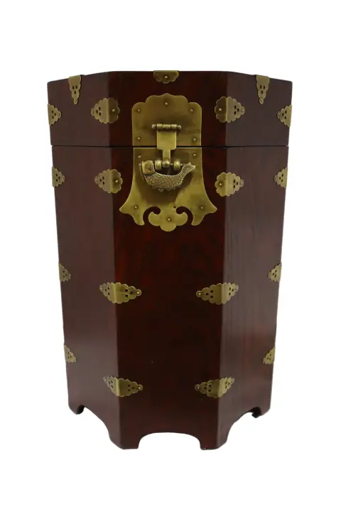 Octagonal Korean Wooden Chest/Hat Box With Brass Hardware, photo 1 of 9