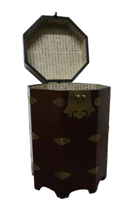 Octagonal Korean Wooden Chest/Hat Box With Brass Hardware, photo 2 of 9
