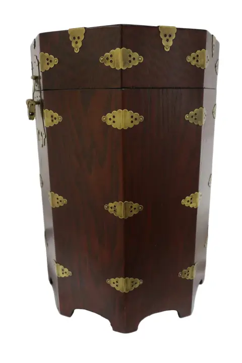 Octagonal Korean Wooden Chest/Hat Box With Brass Hardware, photo 3 of 9