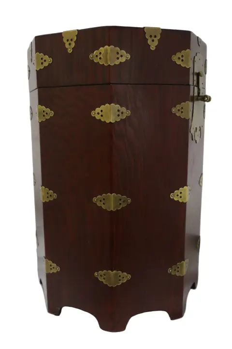 Octagonal Korean Wooden Chest/Hat Box With Brass Hardware, photo 4 of 9