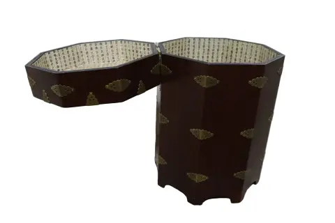 Octagonal Korean Wooden Chest/Hat Box With Brass Hardware, photo 6 of 9