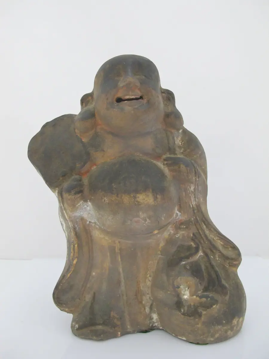 Old JAPANESE Fushimi Ningyo Clay HOTEI Laughing Jolly BUDDHA Figurine