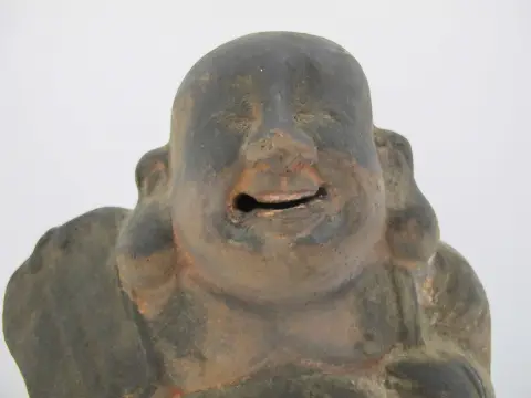 Old Japanese Fushimi Ningyo Clay Hotei Laughing Jolly Buddha Figurine, photo 2 of 6