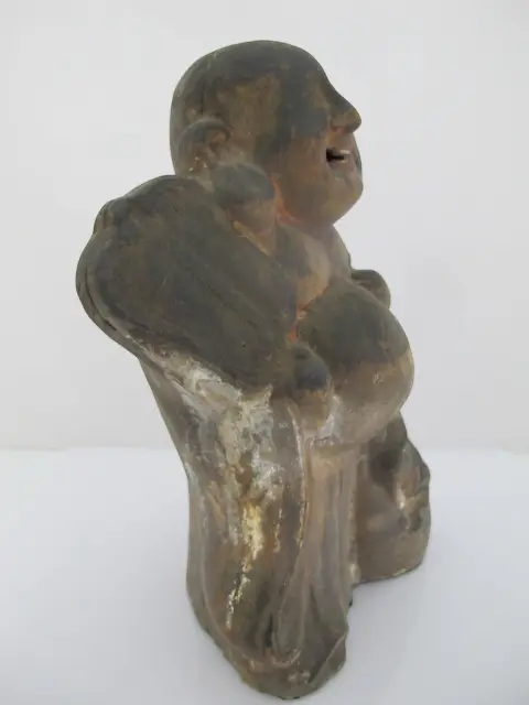 Old Japanese Fushimi Ningyo Clay Hotei Laughing Jolly Buddha Figurine, photo 3 of 6