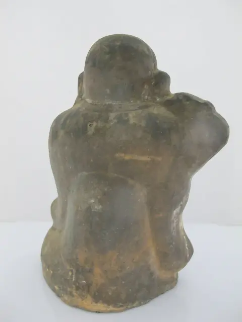 Old Japanese Fushimi Ningyo Clay Hotei Laughing Jolly Buddha Figurine, photo 4 of 6