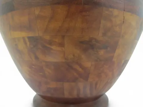 Pacific Nw Hand Turned Segmented Southwest Geometric Inlaid Wood Vase, photo 4 of 11
