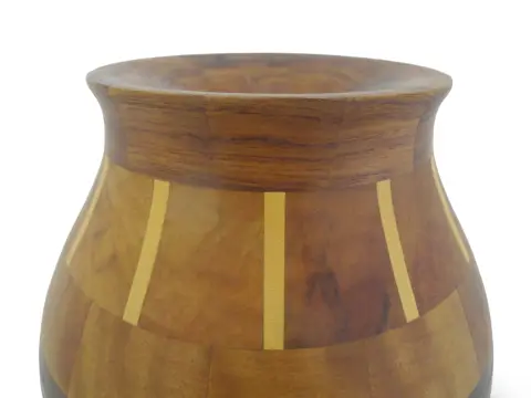 Pacific Nw Hand Turned Segmented Southwest Geometric Inlaid Wood Vase, photo 5 of 11