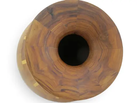 Pacific Nw Hand Turned Segmented Southwest Geometric Inlaid Wood Vase, photo 8 of 11