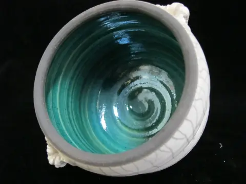 Raku Fired Crackle Glaze Studio Art Pottery Lidded Vessel Jar Signed, photo 7 of 10