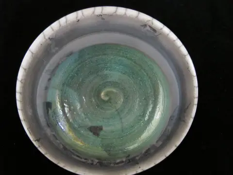 Raku Fired Crackle Glaze Studio Art Pottery Lidded Vessel Jar Signed, photo 9 of 10
