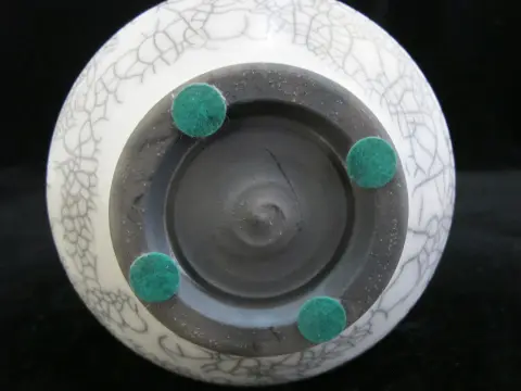 Raku Fired Crackle Glaze Studio Art Pottery Lidded Vessel Jar Signed, photo 10 of 10