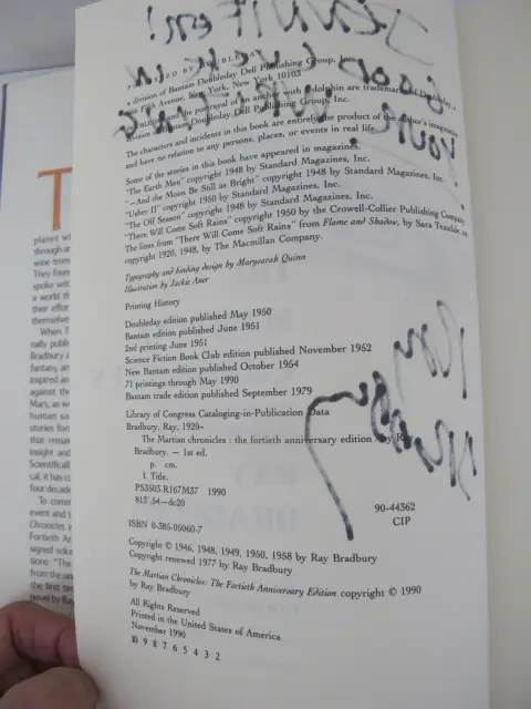 Ray Bradbury Hand Signed the Martian Chronicles 1990 40th Anniversary Hc Book, photo 5 of 7