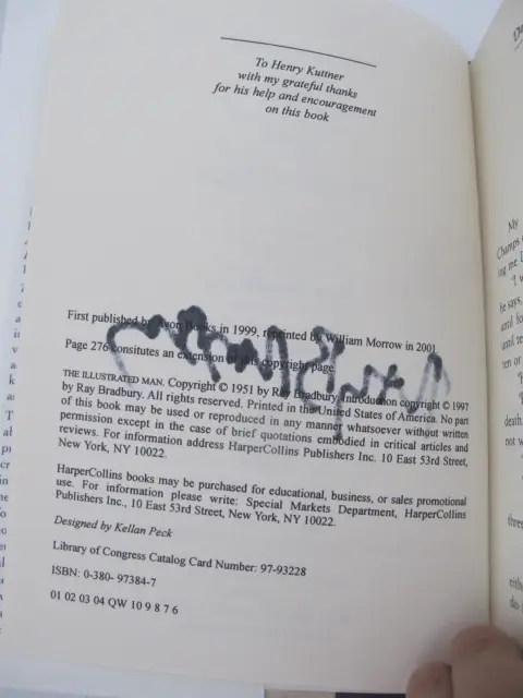 Ray Bradbury Signed 1st Edition 2001 Morrow Illustrated Man Book, photo 5 of 5